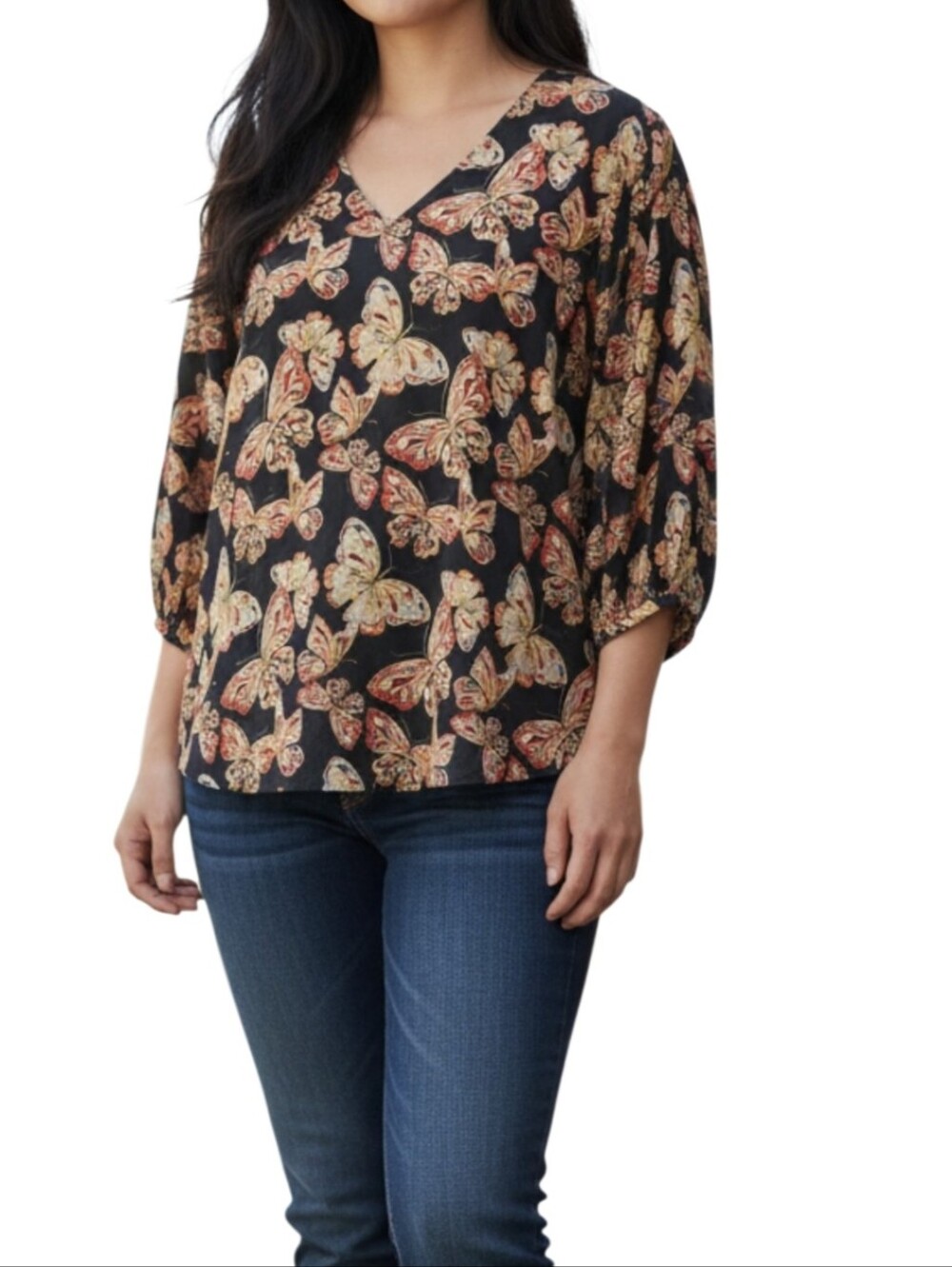 NWT‎ Johnny Was Akil Flowy Butterfly Silk  Blouse/ Top  XL